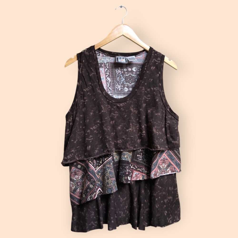 Vintage 90s Take Two Clothing Co. Ruffle Tiered Tank Top Patchwork Quilt Large
